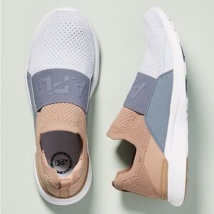 APL | Athletic Propulsion Labs Bliss Knit Sneakers in Camel/Gray/White | 6.5